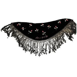 Women's Lulu Guiness Brand "Life is a Bed of Roses" Black Velvet Shawl, Wrap
